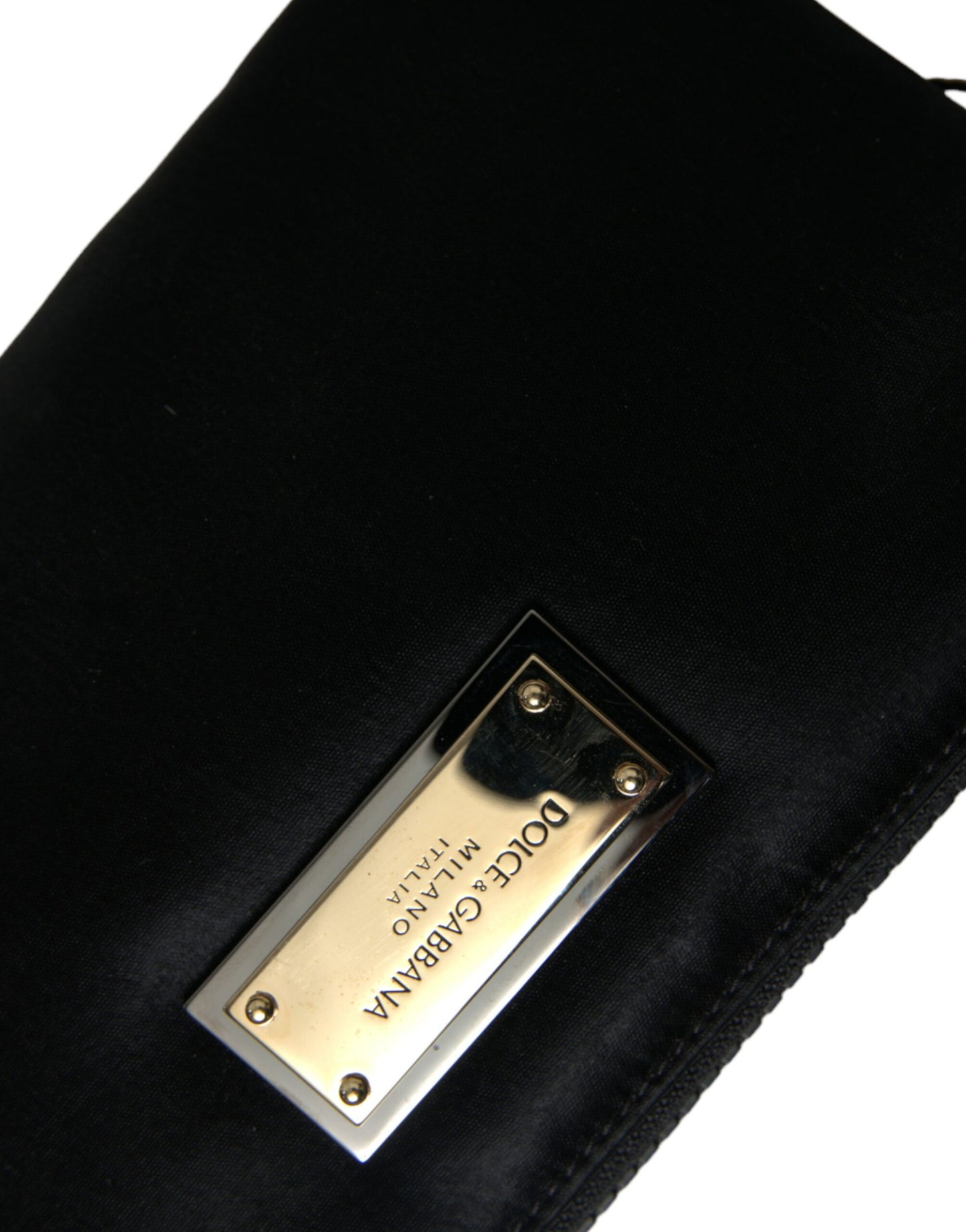 Dolce & Gabbana Elegant Black Nylon Leather Pouch With Silver Details