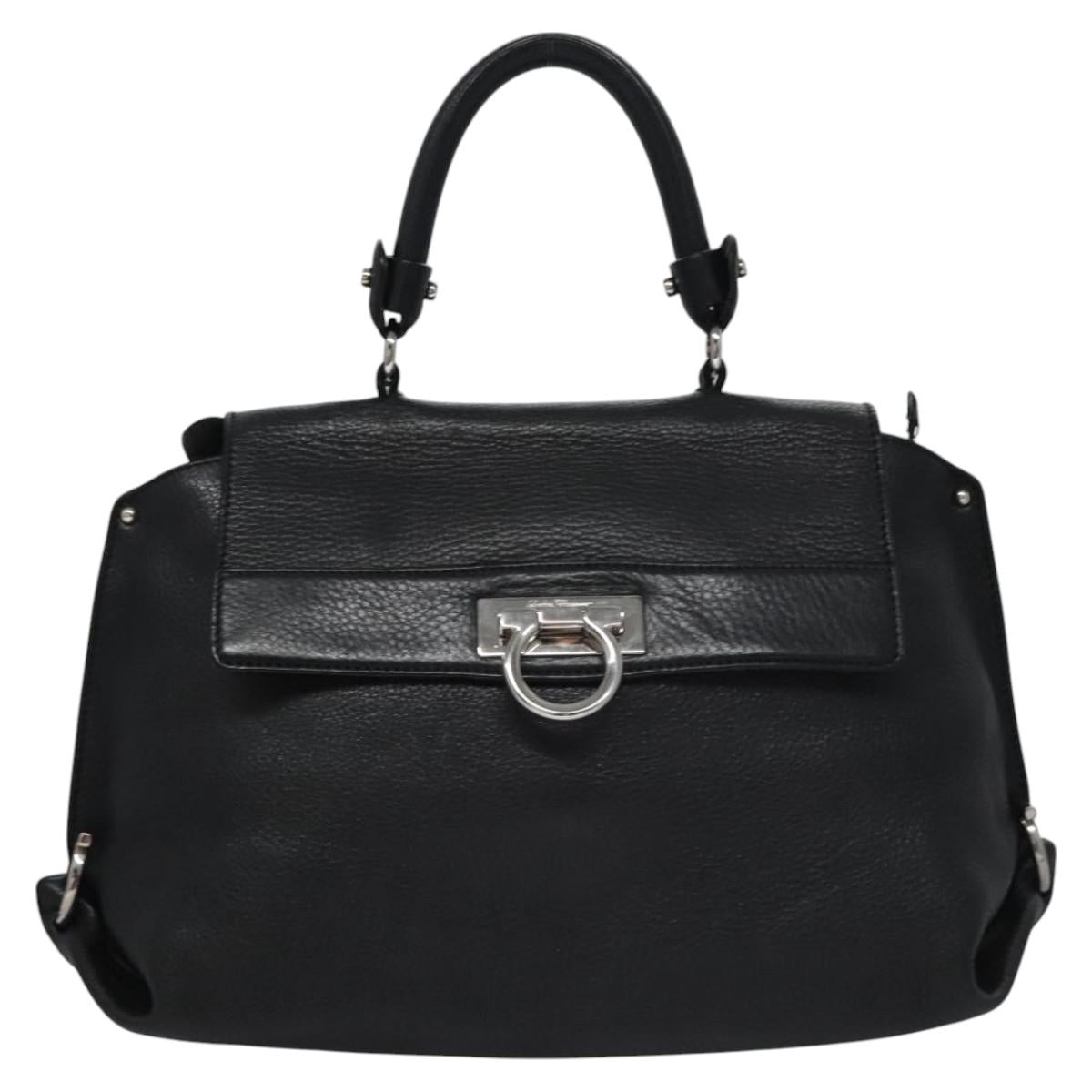 Salvatore Ferragamo Black Leather Gancini