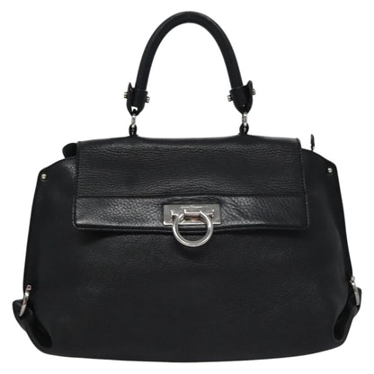 Salvatore Ferragamo Black Leather Gancini