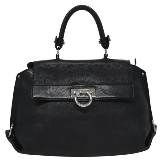 Salvatore Ferragamo Black Leather Gancini