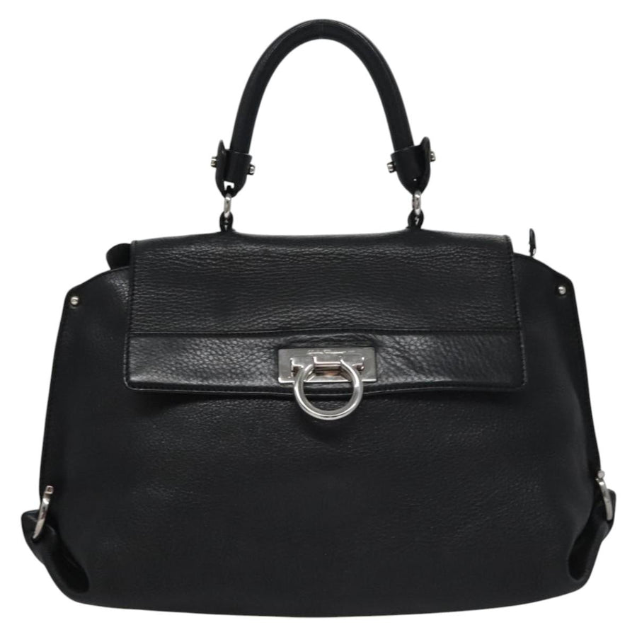 Salvatore Ferragamo Black Leather Gancini