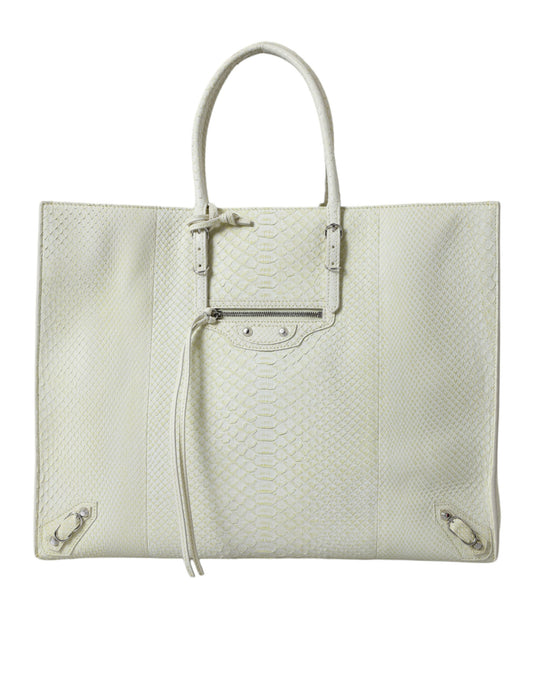 Balenciaga Chic Python Leather Tote In White & Yellow