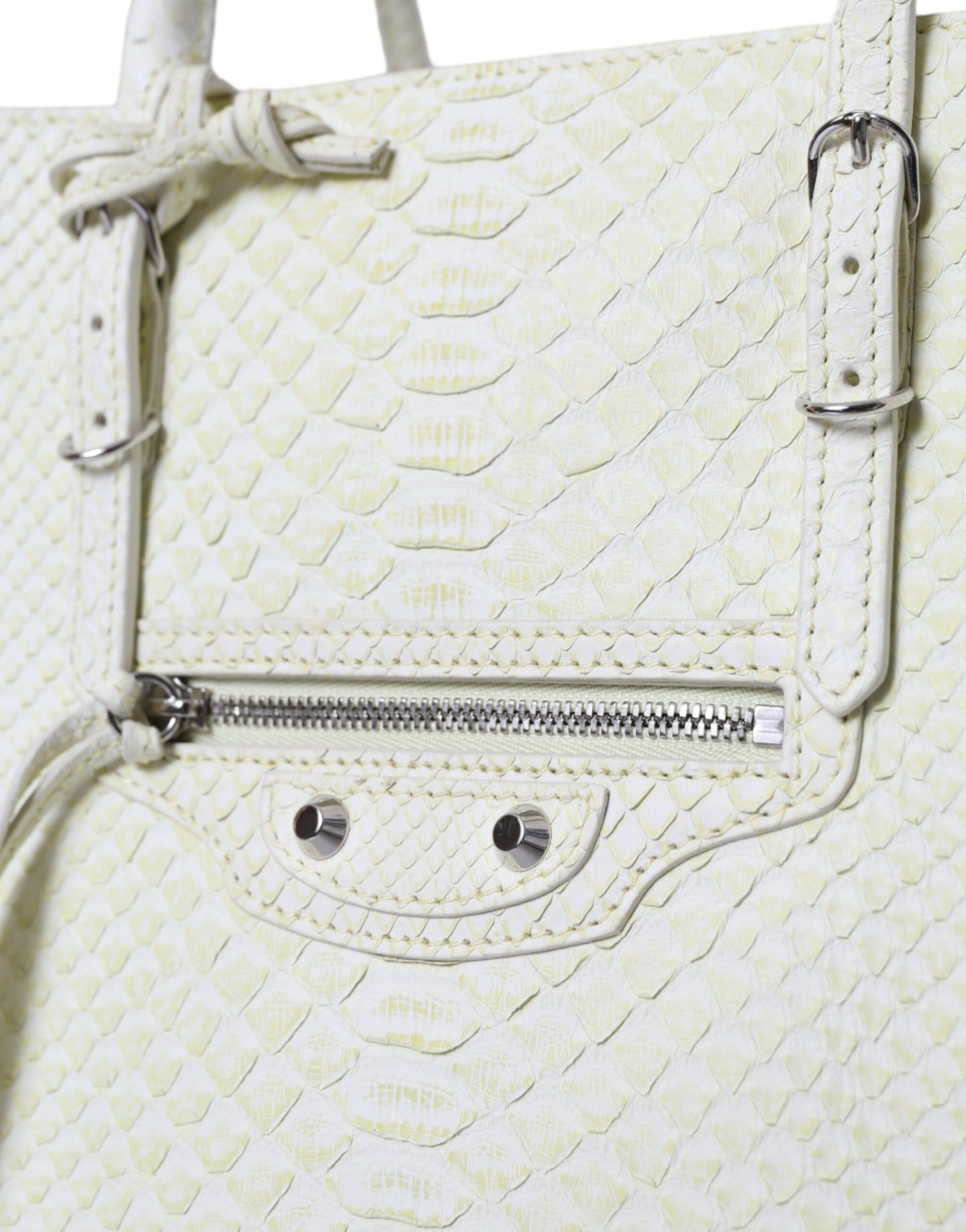 Balenciaga Chic Python Leather Tote In White & Yellow