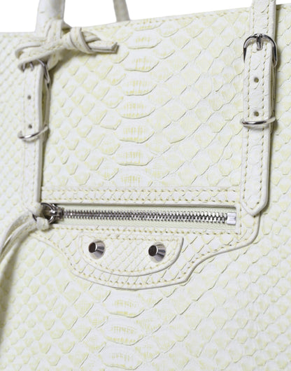 Balenciaga Chic Python Leather Tote In White & Yellow