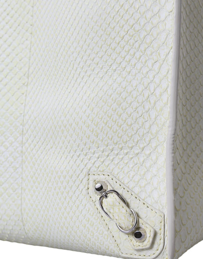 Balenciaga Chic Python Leather Tote In White & Yellow