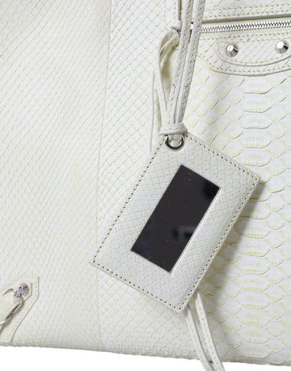 Balenciaga Chic Python Leather Tote In White & Yellow