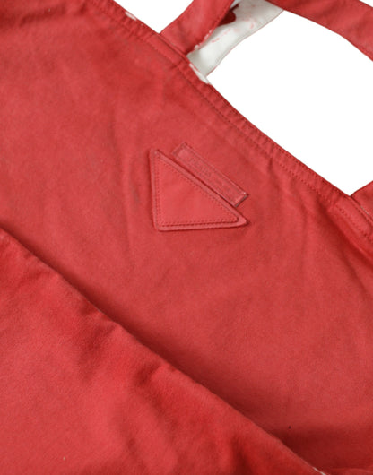 Prada Chic Red And White Fabric Tote Bag
