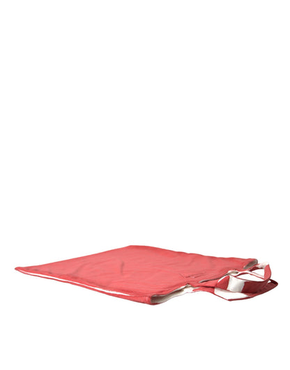 Prada Chic Red And White Fabric Tote Bag
