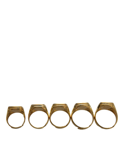 Dolce & Gabbana Gold Brass Royal Enamel Set Of 5 Ring