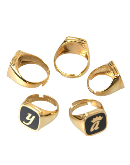Dolce & Gabbana Gold Brass Royal Enamel Set Of 5 Ring