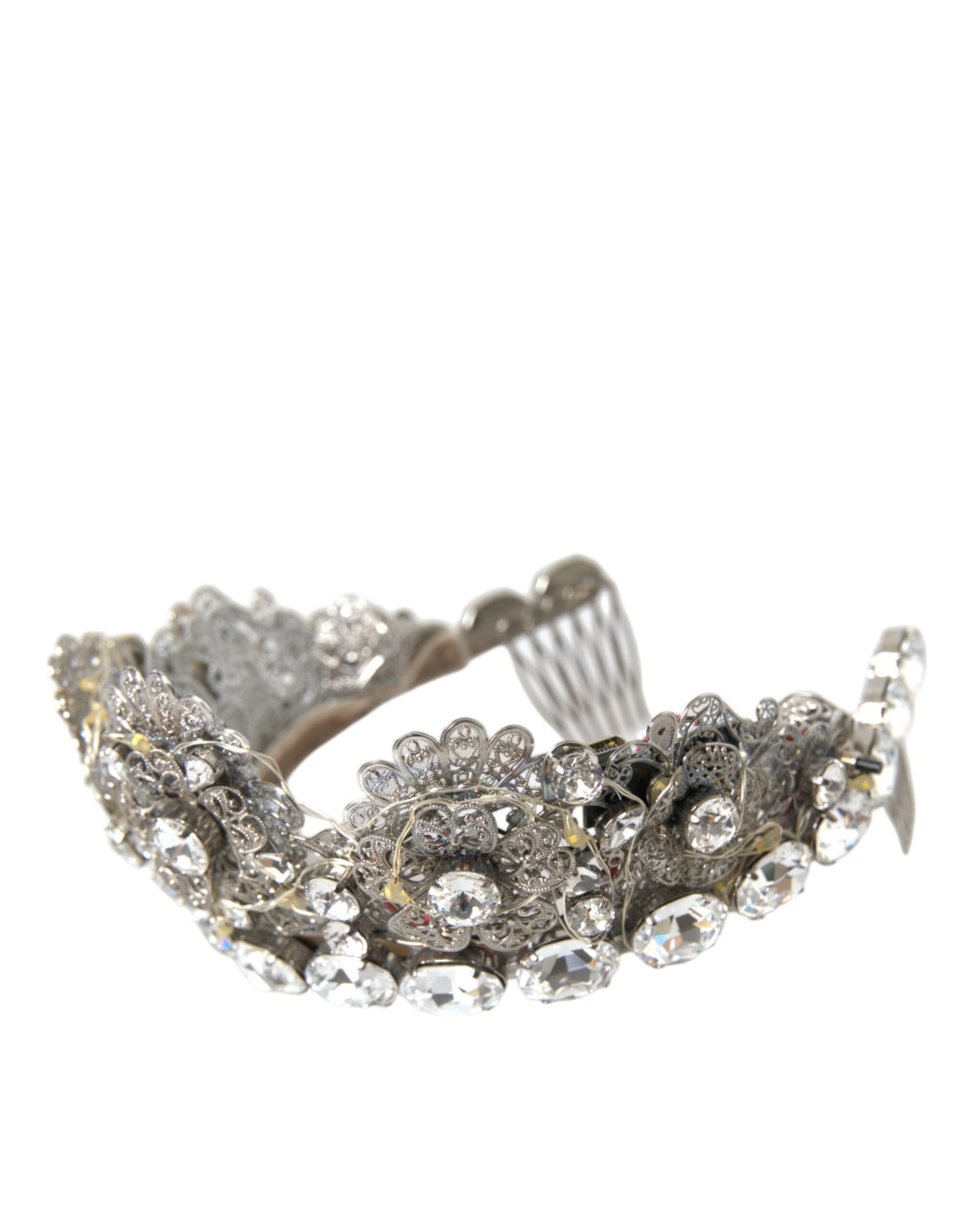 Dolce & Gabbana Silver Brass Strass Crystal Crown Tiara Led Diadem