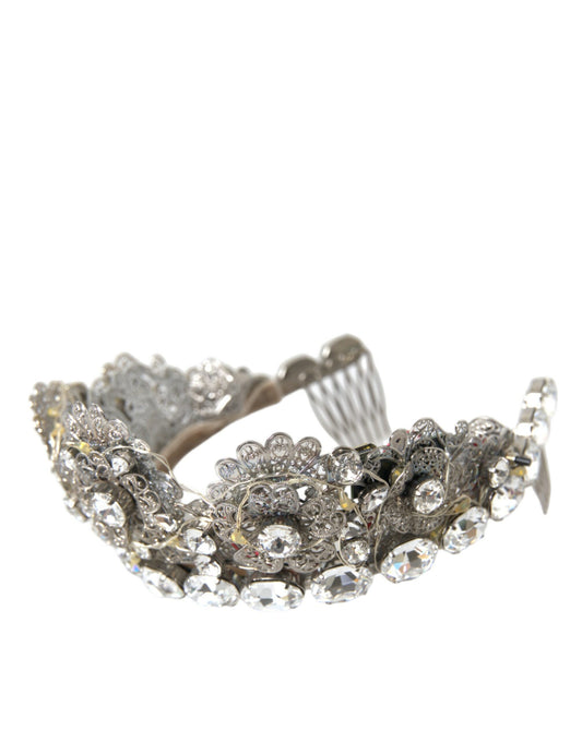 Dolce & Gabbana Silver Brass Strass Crystal Crown Tiara Led Diadem