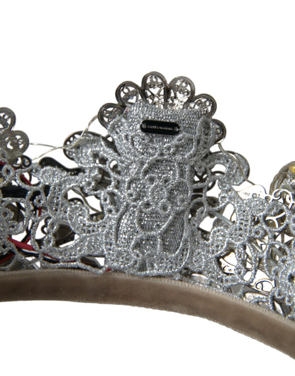 Dolce & Gabbana Silver Brass Strass Crystal Crown Tiara Led Diadem