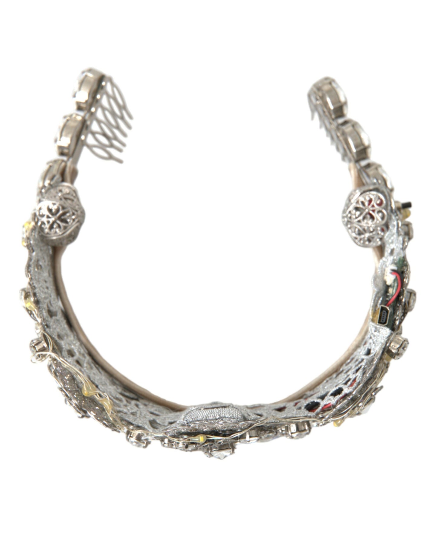 Dolce & Gabbana Silver Brass Strass Crystal Crown Tiara Led Diadem