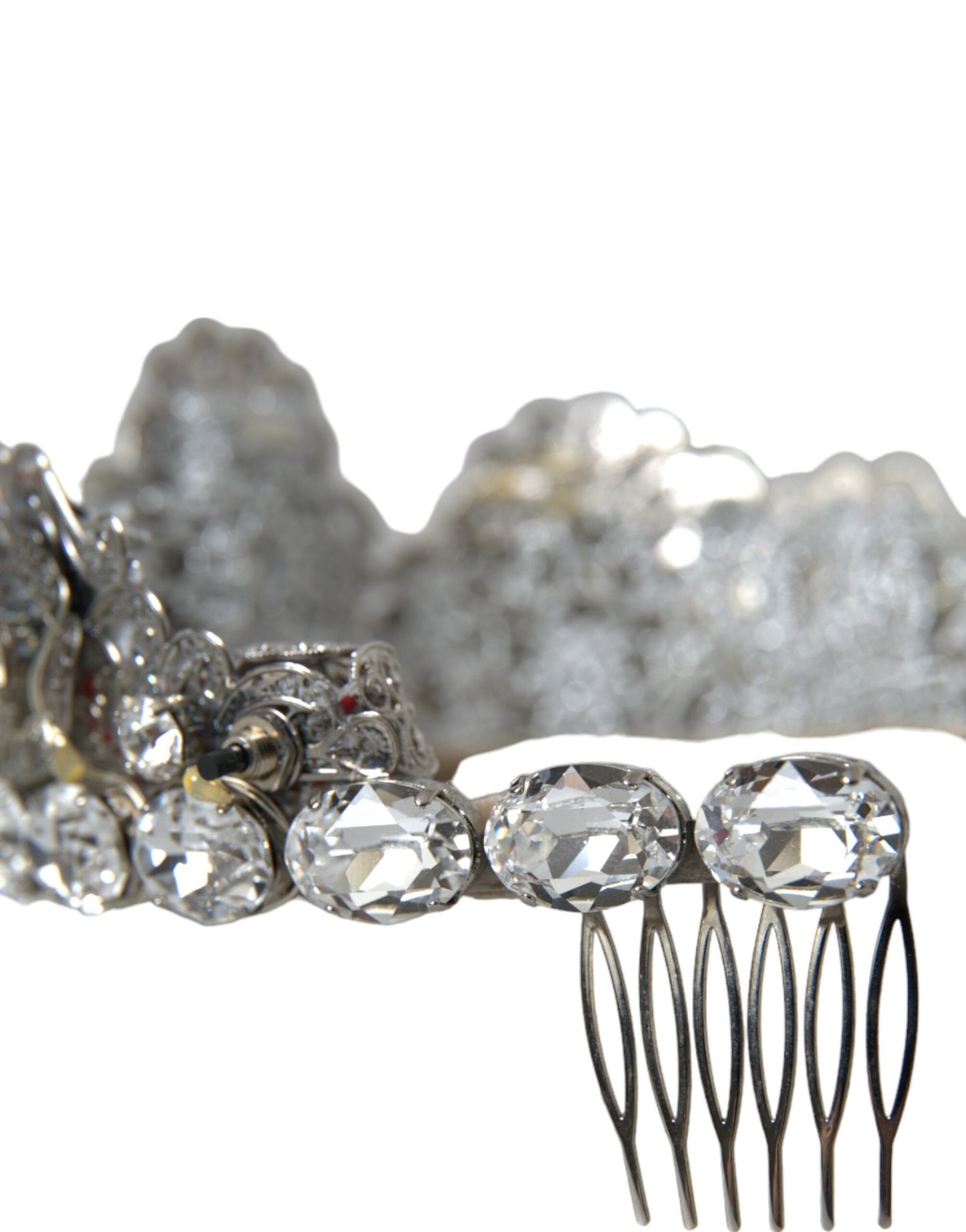 Dolce & Gabbana Silver Brass Strass Crystal Crown Tiara Led Diadem
