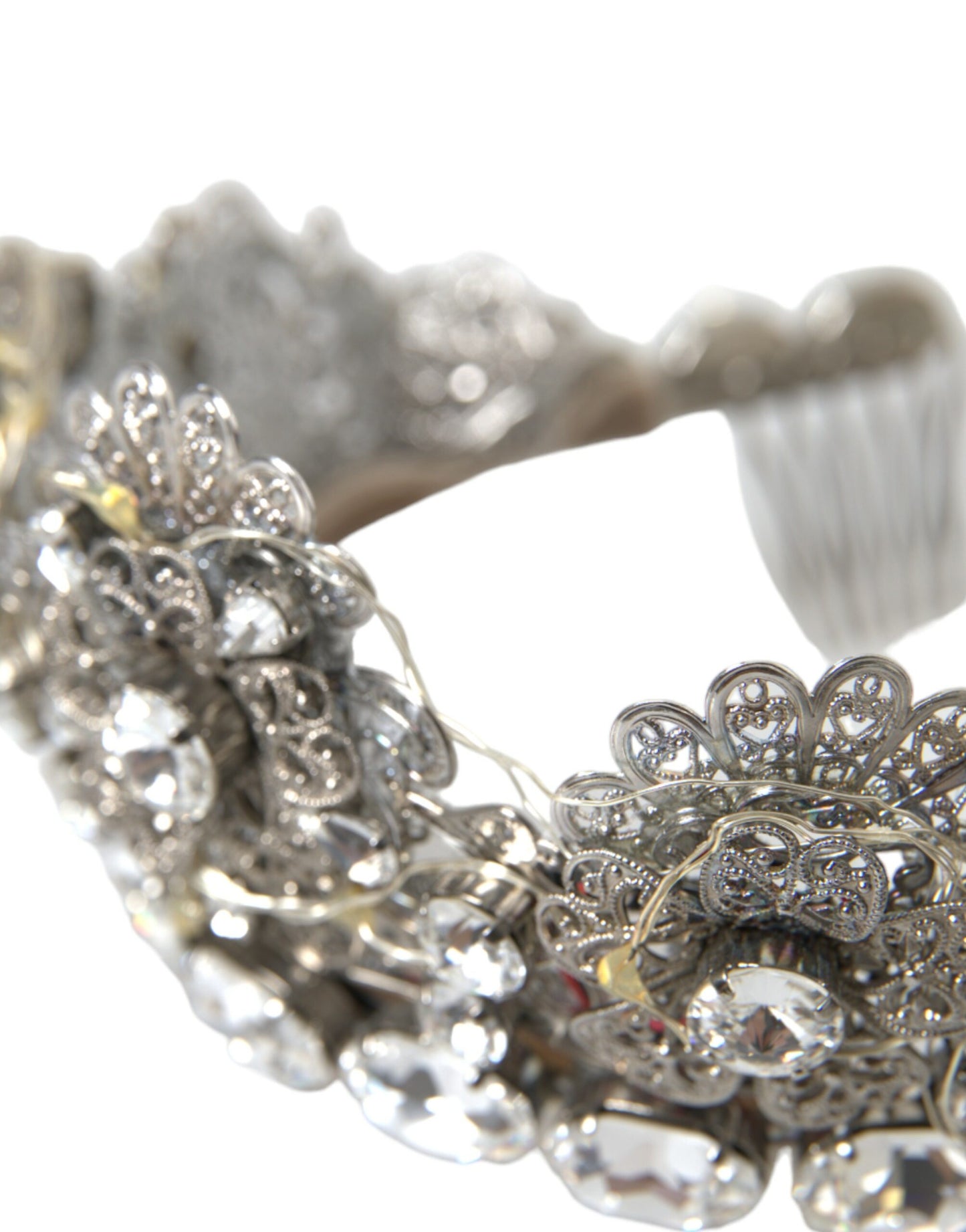 Dolce & Gabbana Silver Brass Strass Crystal Crown Tiara Led Diadem