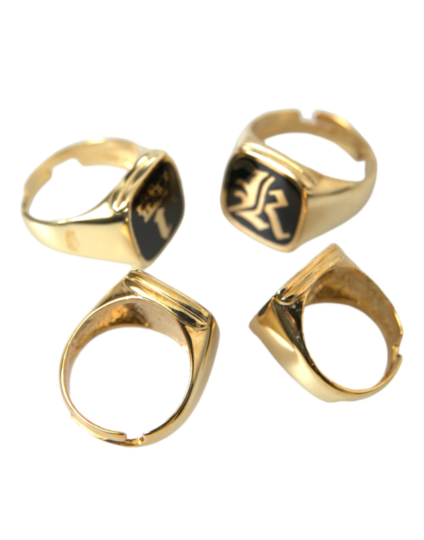 Dolce & Gabbana Gold Brass King Enamel Set Of 4 Ring