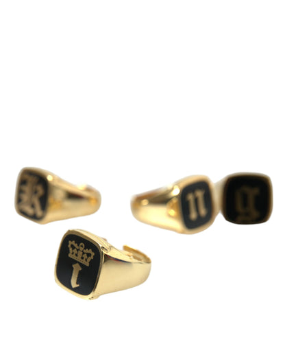Dolce & Gabbana Gold Brass King Enamel Set Of 4 Ring