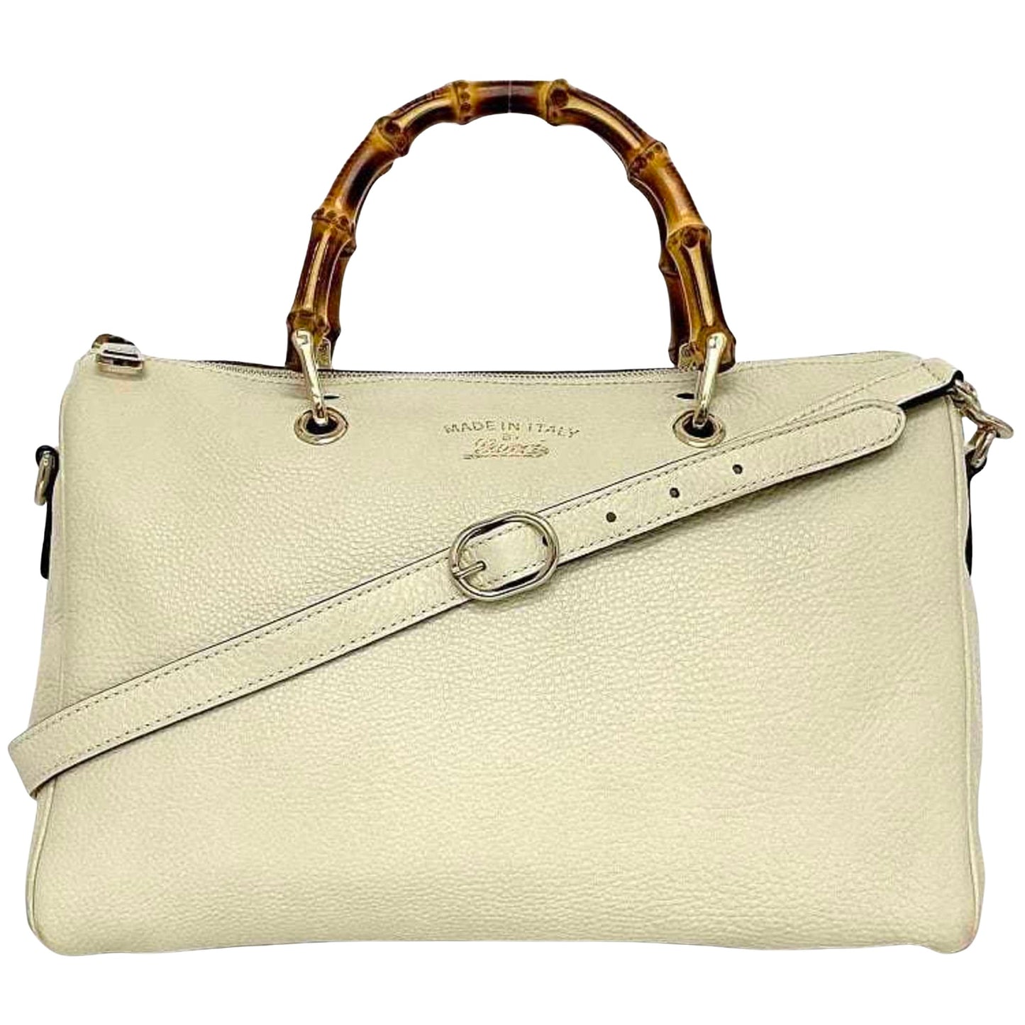Gucci White Leather Bamboo