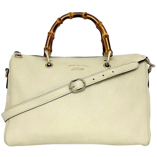 Gucci White Leather Bamboo