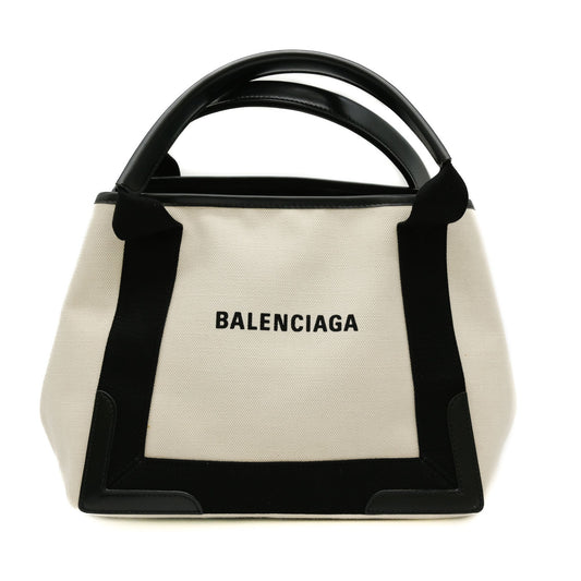 Balenciaga Brown Canvas Navy Cabas