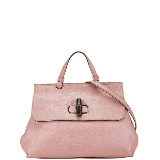 Gucci Pink Leather Bamboo Daily