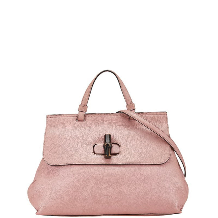 Gucci Pink Leather Bamboo Daily
