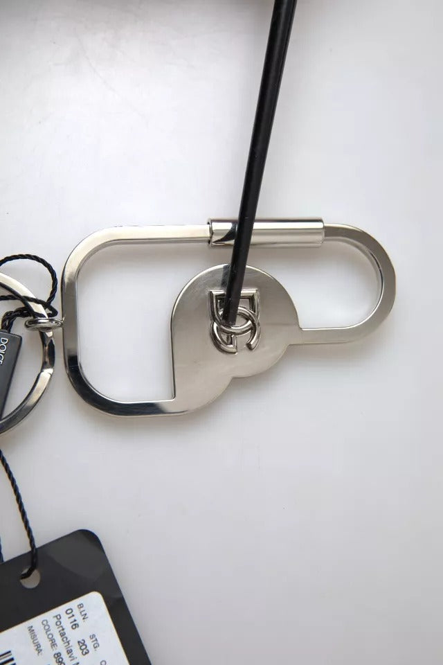 Dolce & Gabbana Silver Tone Brass Metal Dg Logo Engraved Keyring Keychain