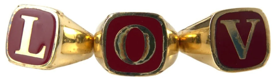 Dolce & Gabbana Gold Brass Love Enamel Set Of 3 Ring