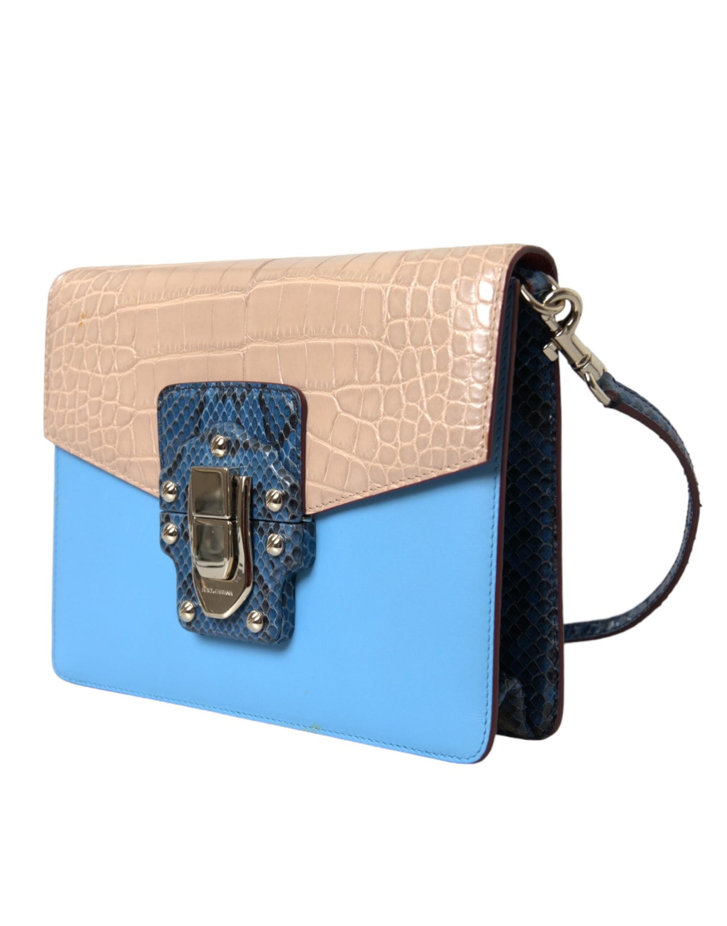 Dolce & Gabbana Blue Beige Exotic Leather Lucia Crossbody Purse Bag