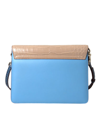 Dolce & Gabbana Blue Beige Exotic Leather Lucia Crossbody Purse Bag