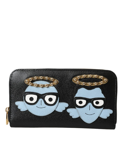 Dolce & Gabbana Black Blue Leather #Dgfamily Zipper Continental Men Wallet
