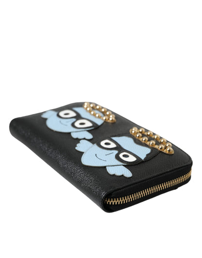 Dolce & Gabbana Black Blue Leather #Dgfamily Zipper Continental Men Wallet