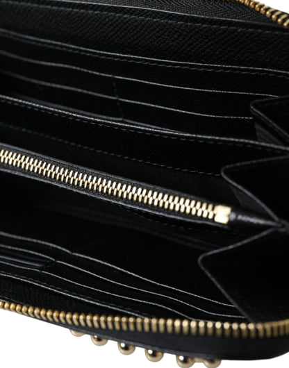 Dolce & Gabbana Black Blue Leather #Dgfamily Zipper Continental Men Wallet