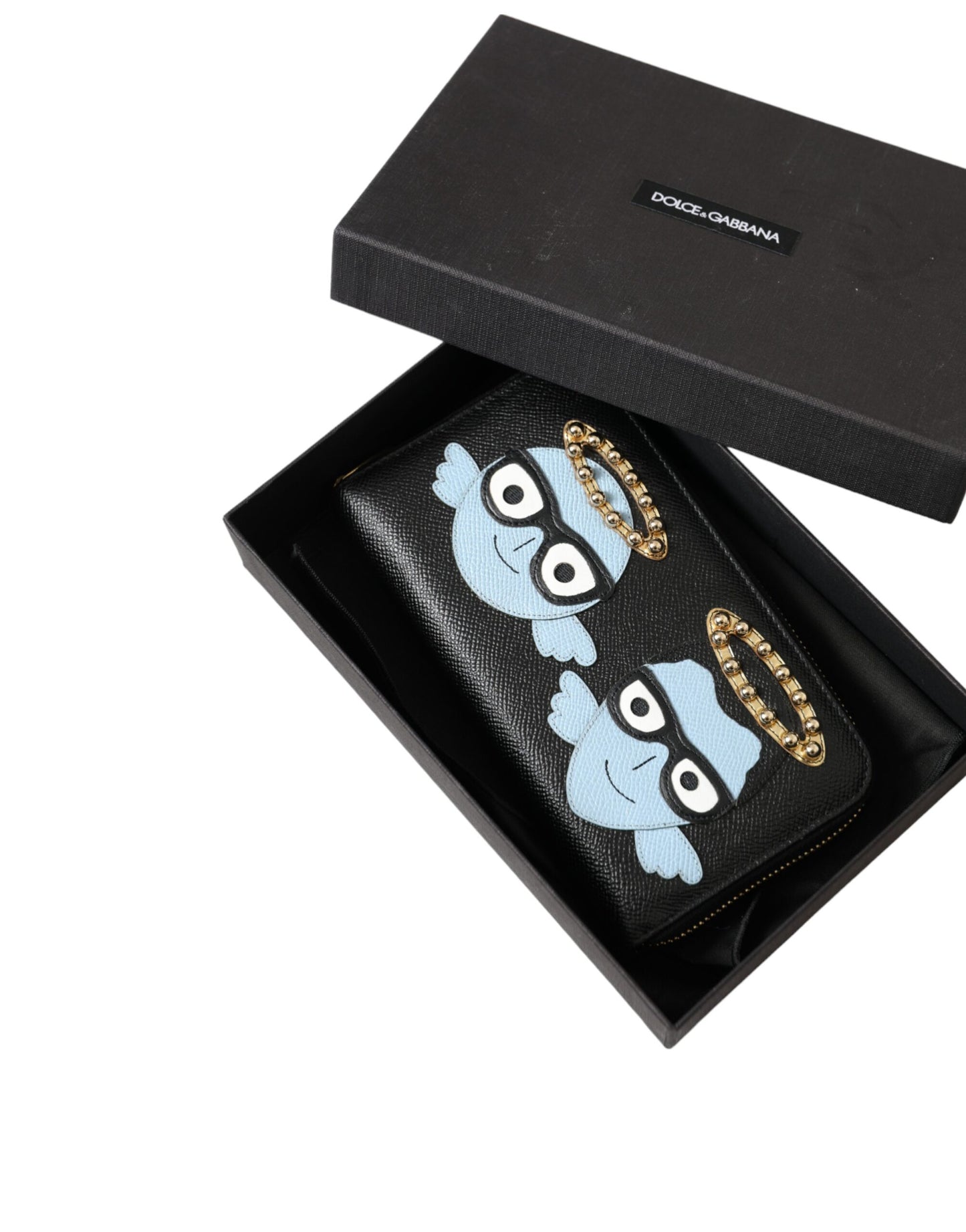 Dolce & Gabbana Black Blue Leather #Dgfamily Zipper Continental Men Wallet