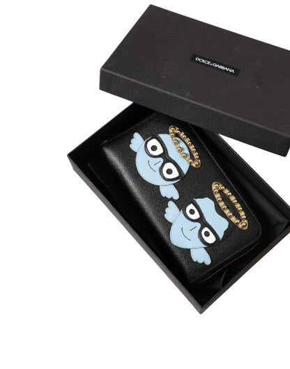 Dolce & Gabbana Black Blue Leather #Dgfamily Zipper Continental Men Wallet