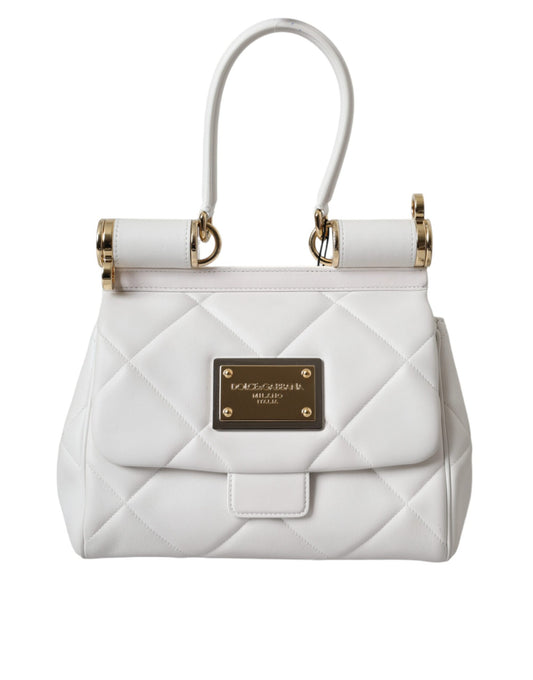 Dolce & Gabbana White Calf Leather 90'S Sicily Shoulder Satchel Bag
