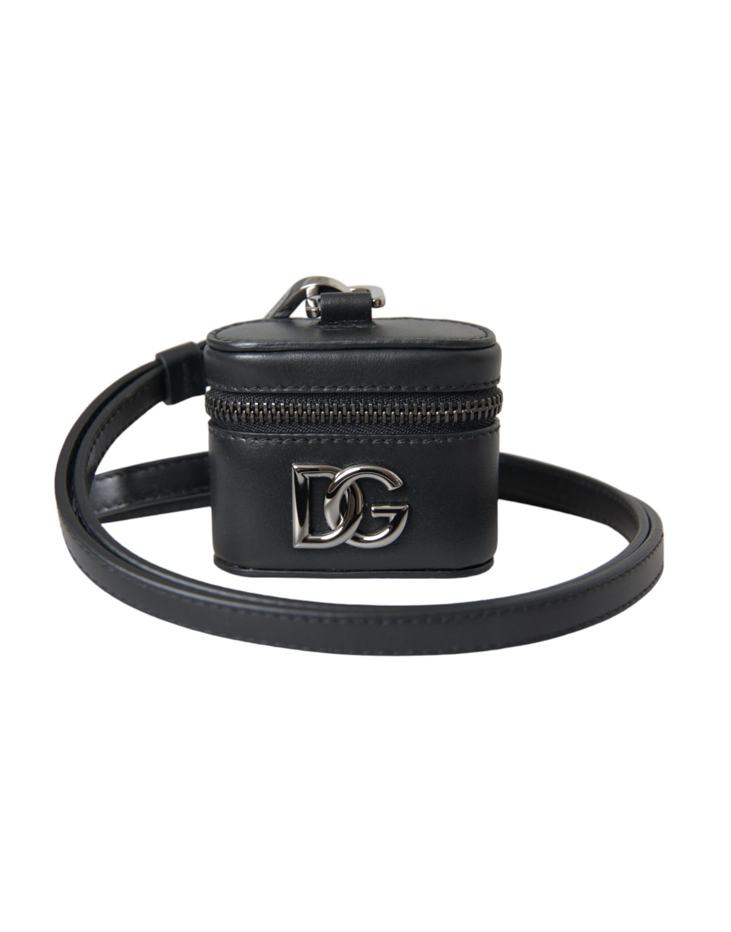 Dolce & Gabbana Black Dg Logo Leather Silver Metal Airpods Case
