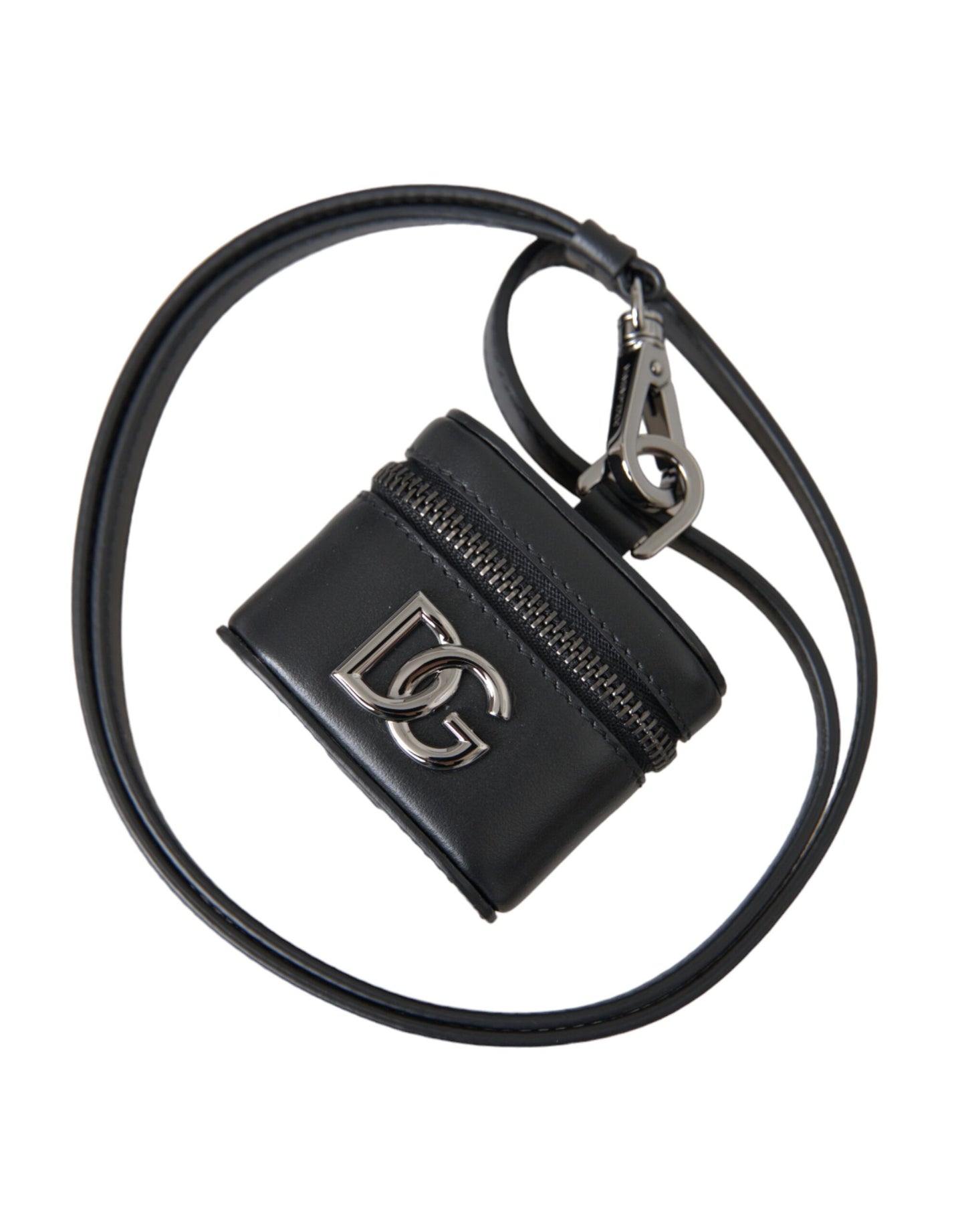Dolce & Gabbana Black Dg Logo Leather Silver Metal Airpods Case