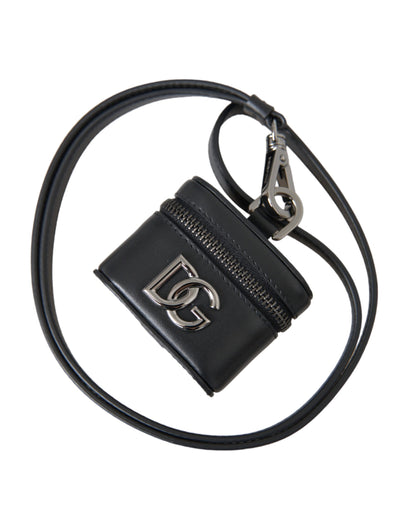 Dolce & Gabbana Black Dg Logo Leather Silver Metal Airpods Case