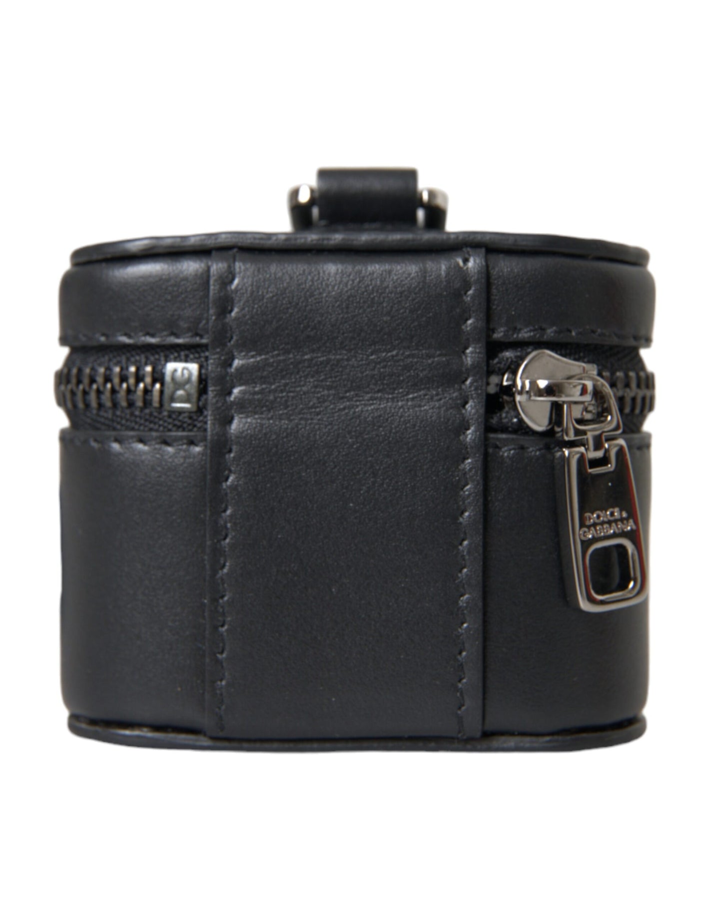 Dolce & Gabbana Black Dg Logo Leather Silver Metal Airpods Case