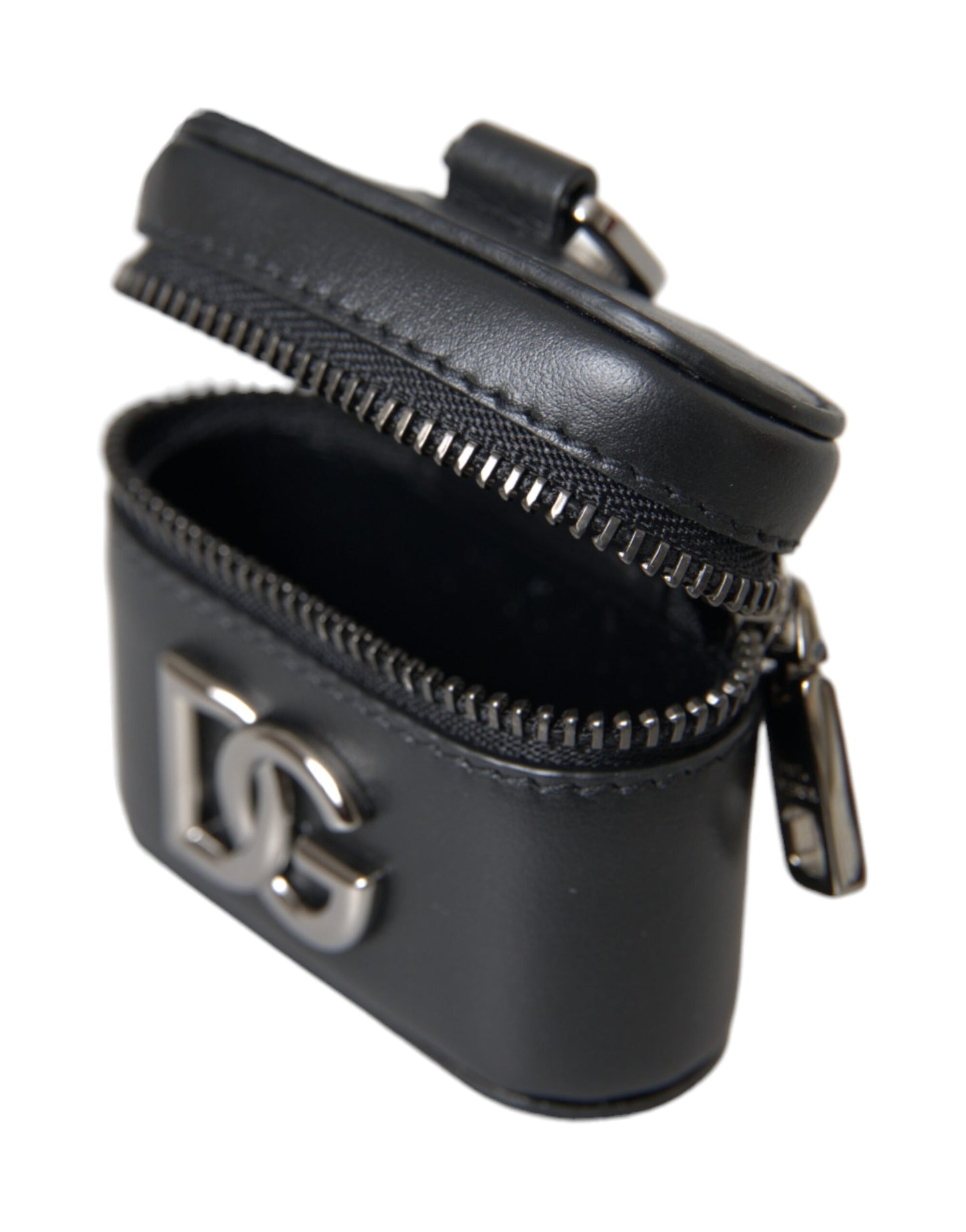 Dolce & Gabbana Black Dg Logo Leather Silver Metal Airpods Case