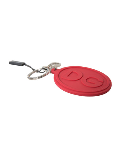 Dolce & Gabbana Red Rubber Dg Logo Silver Brass Metal Keyring Keychain