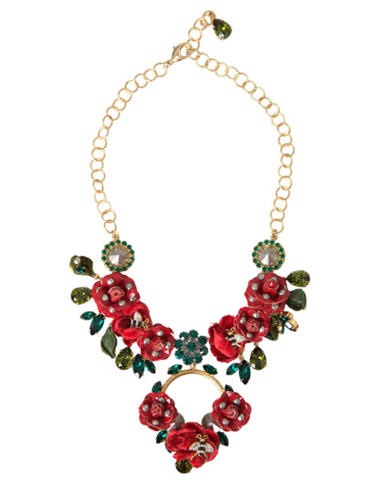 Dolce & Gabbana Gold Brass Link Chain Rosepetal Crystal Pendant Necklace