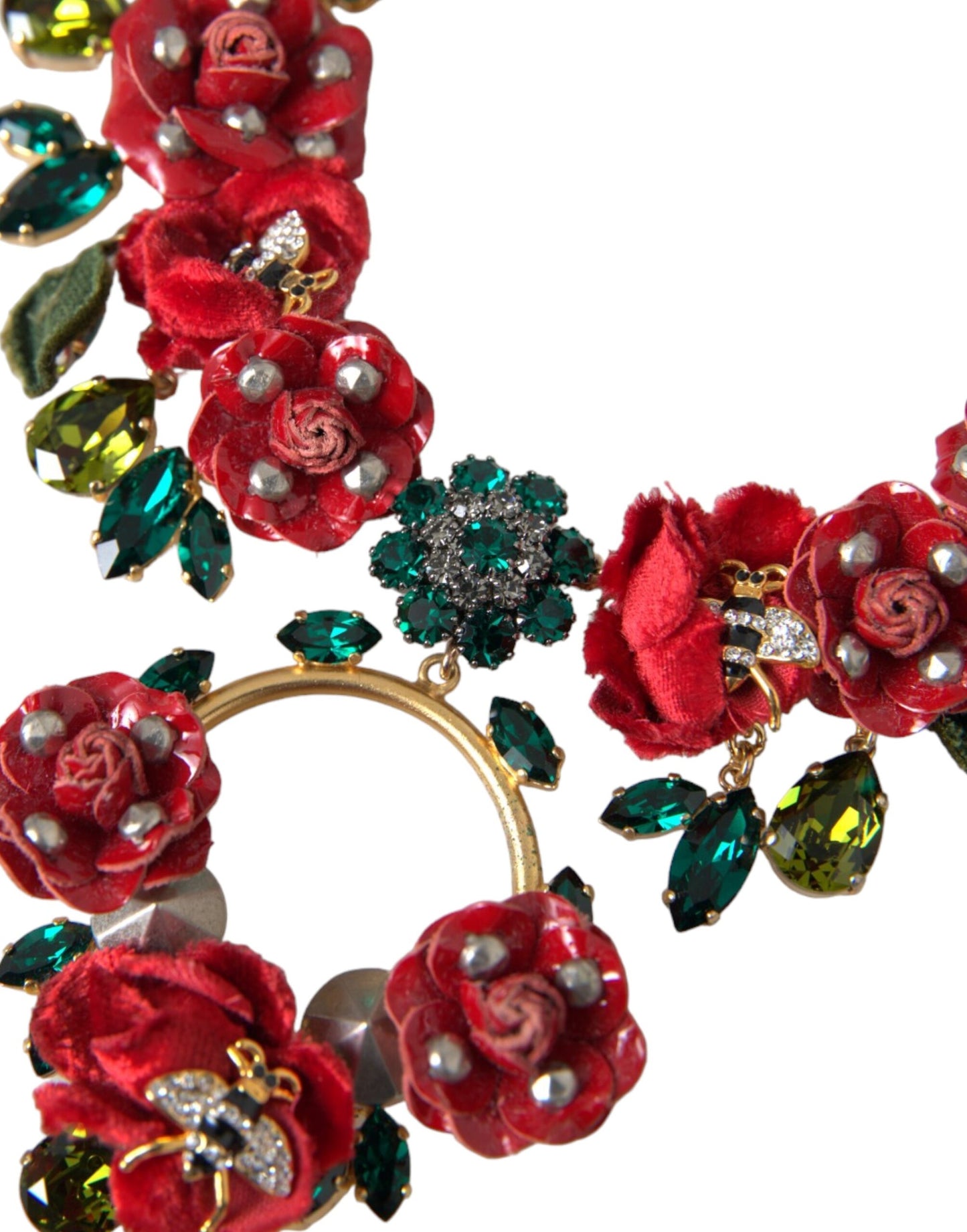Dolce & Gabbana Gold Brass Link Chain Rosepetal Crystal Pendant Necklace