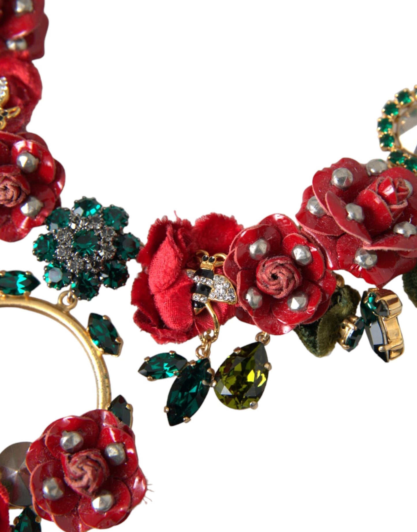 Dolce & Gabbana Gold Brass Link Chain Rosepetal Crystal Pendant Necklace