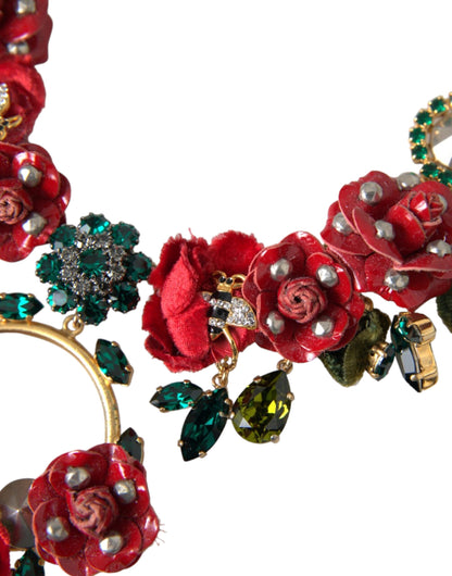 Dolce & Gabbana Gold Brass Link Chain Rosepetal Crystal Pendant Necklace