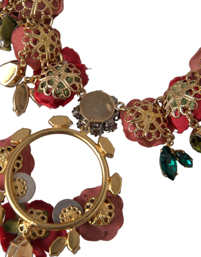 Dolce & Gabbana Gold Brass Link Chain Rosepetal Crystal Pendant Necklace