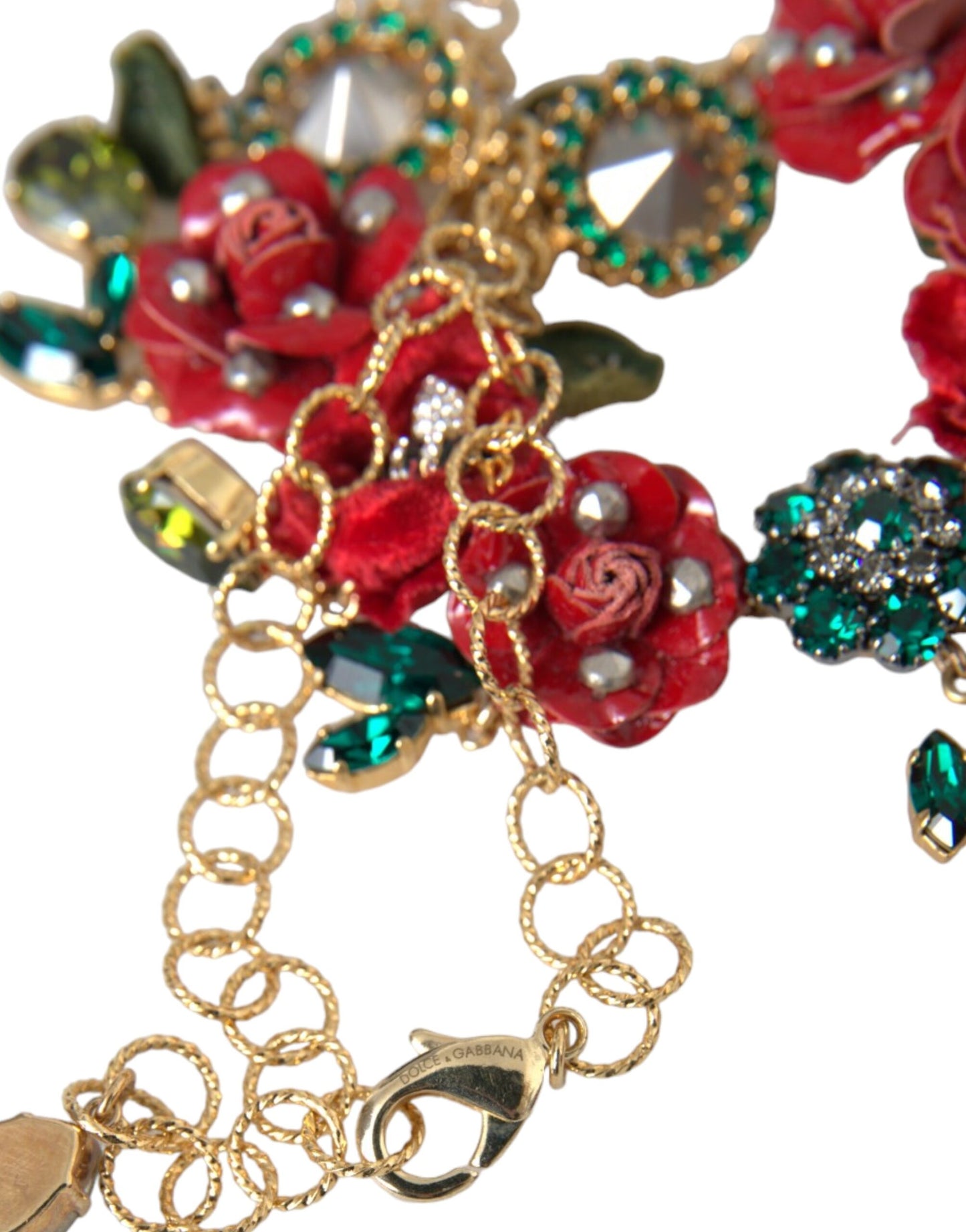 Dolce & Gabbana Gold Brass Link Chain Rosepetal Crystal Pendant Necklace