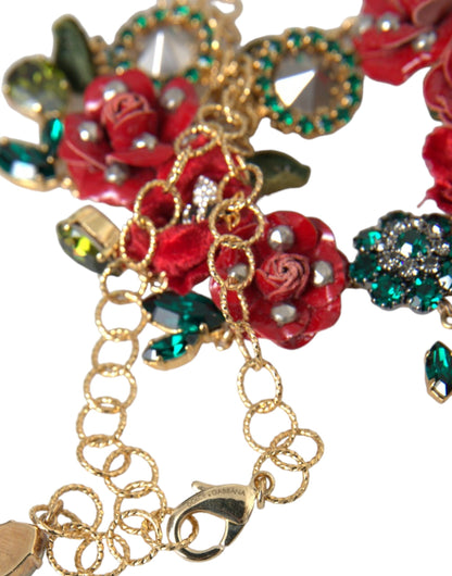 Dolce & Gabbana Gold Brass Link Chain Rosepetal Crystal Pendant Necklace